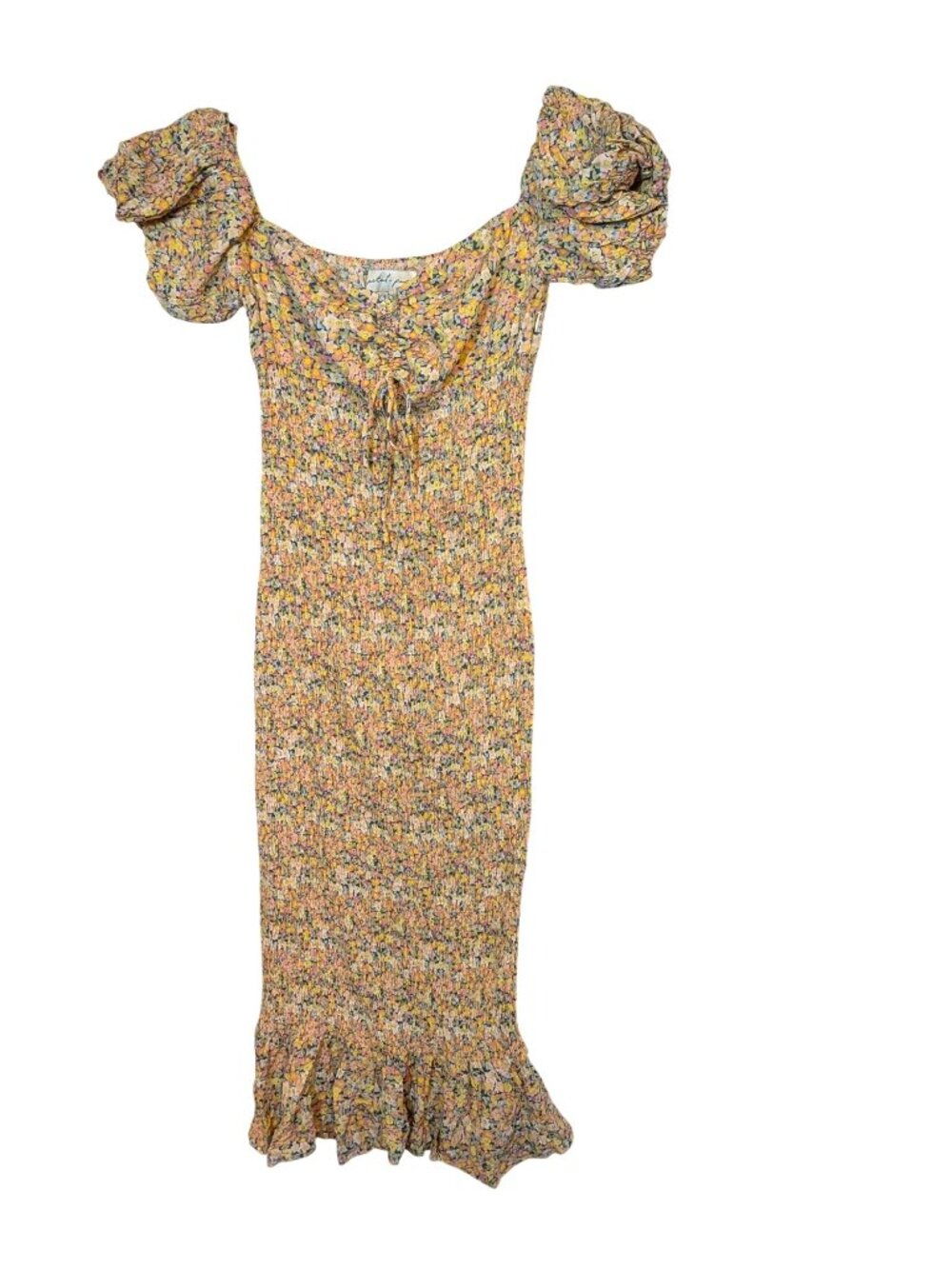 Petal & Pup Smocked Leia Bodycon Dress Floral Ruffle Hem Puff Sleeves Size US 8